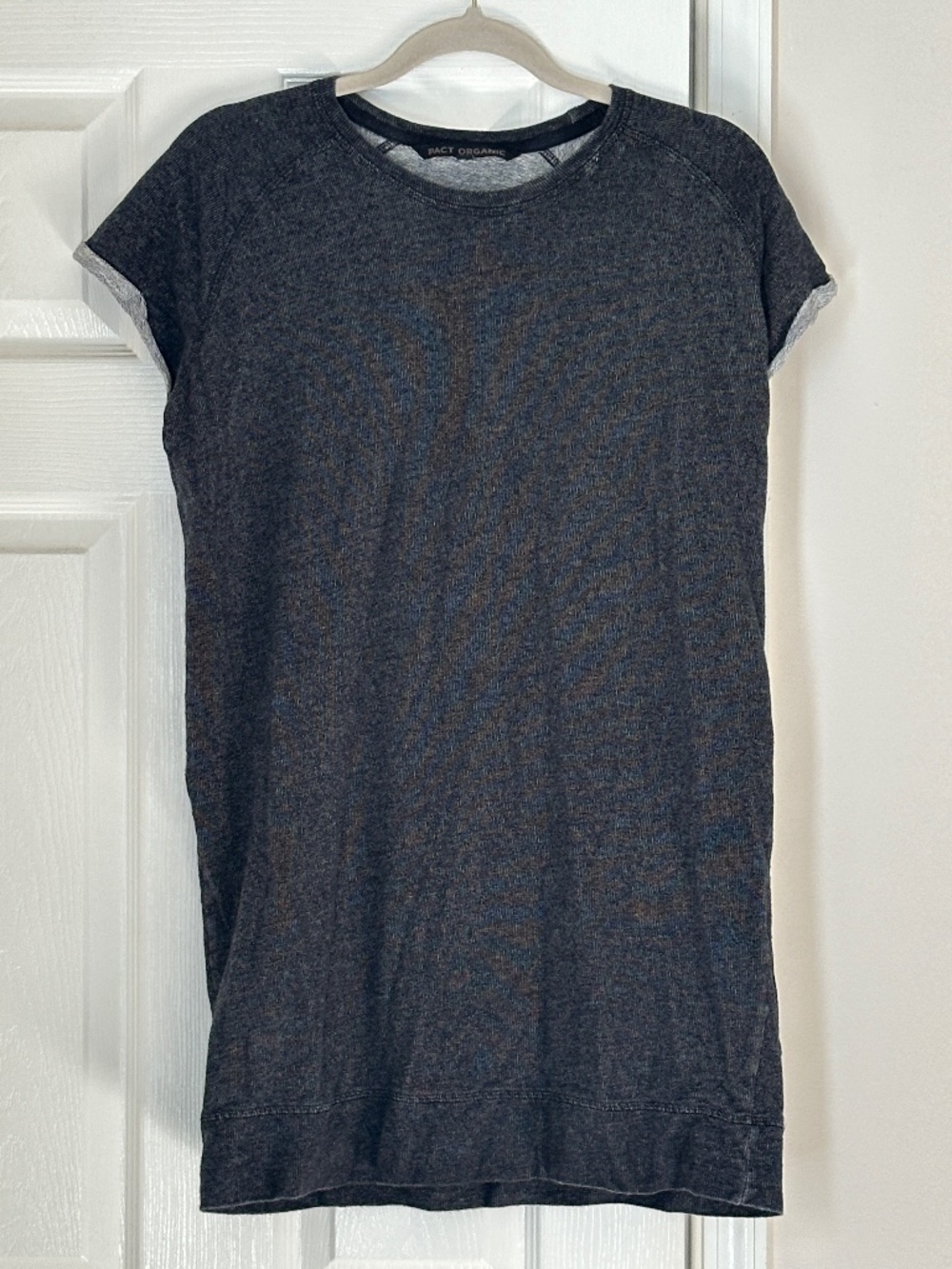 Pact Organic Terry Mini Dress Organic Cotton Charcoal Gray Grey Roll Sleeve Med
